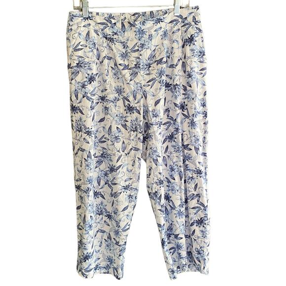 CHRISTOPHER & BANKS Cropped Pants Linen Blend M Floral Print Pull-On Beachy - Picture 1 of 7